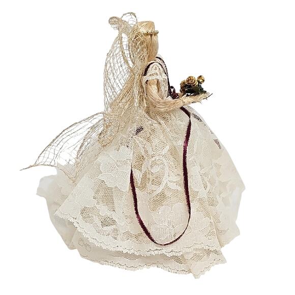 Vintage Cornhusk Lace Mesh Faceless Angel Tree Topper with Gold Accents Decor 8" - Picture 2 of 8